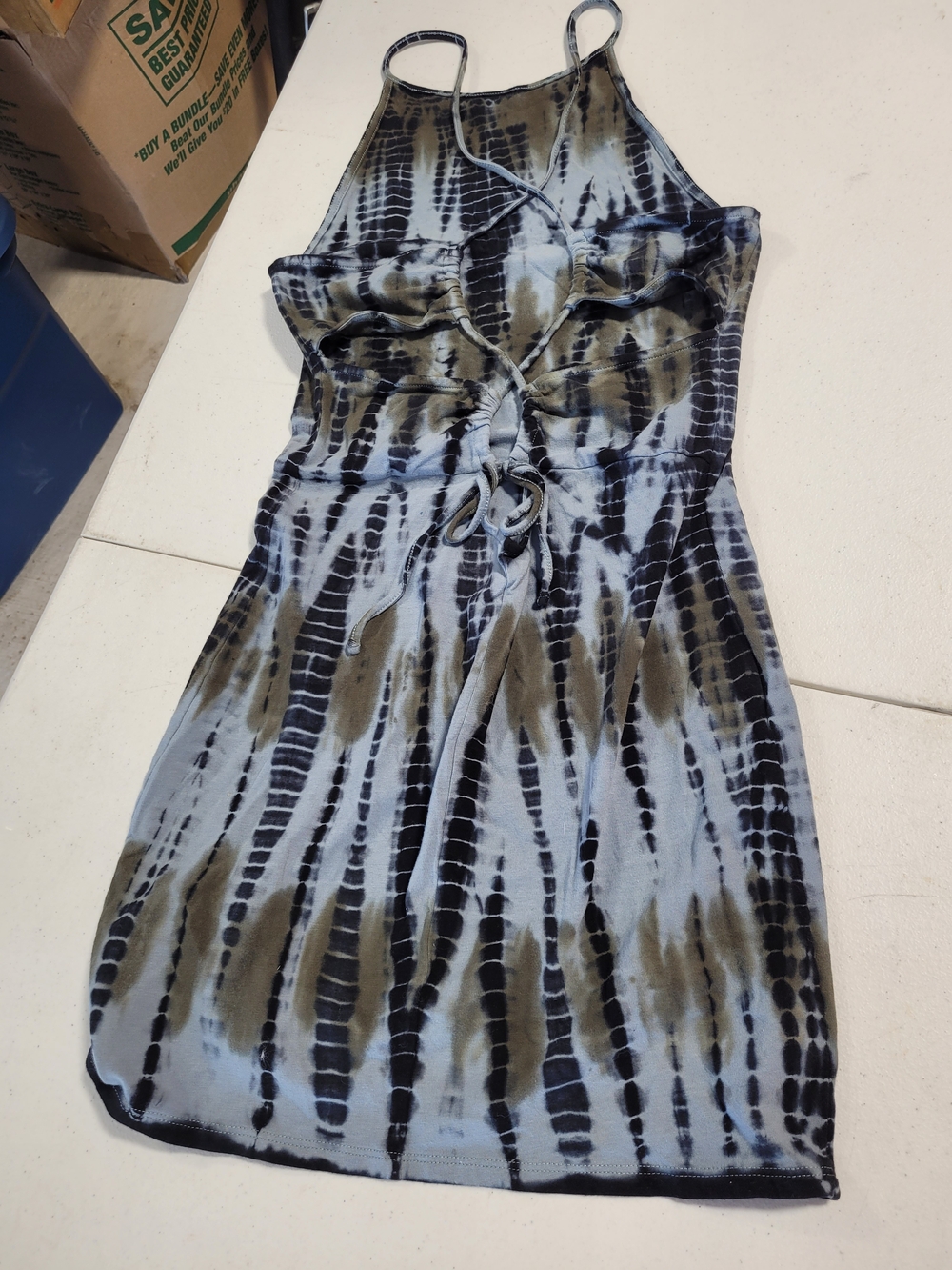 Ecote Tie-Dye Halter Mini Dress - Blue & Olive - Picture 3 of 4
